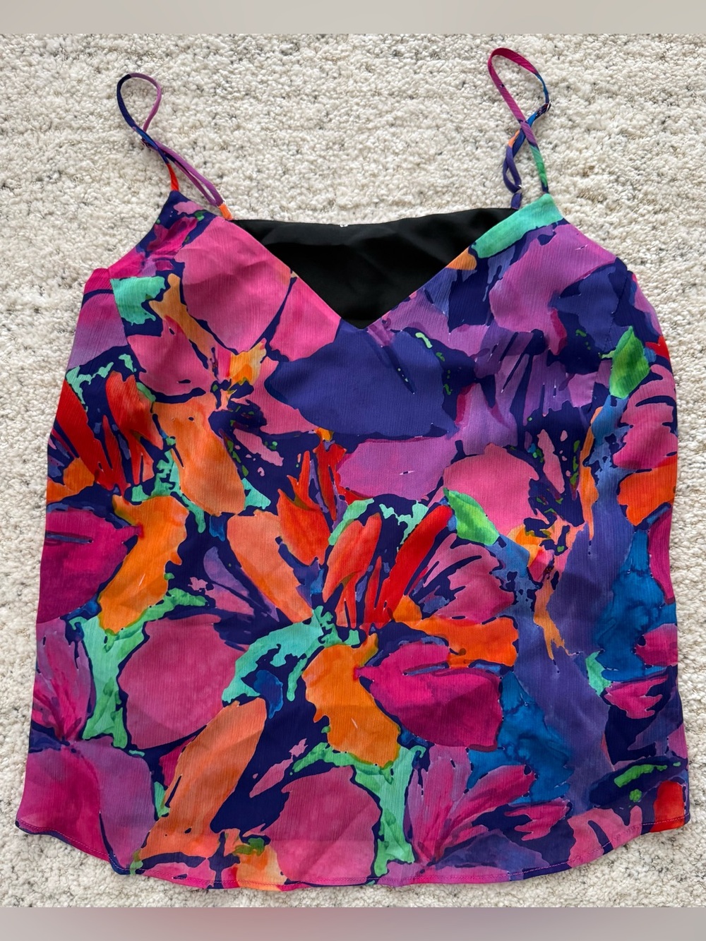 Floral Camisole Tank Top Womens medium m small s Pink Purple Multicolor Made USA